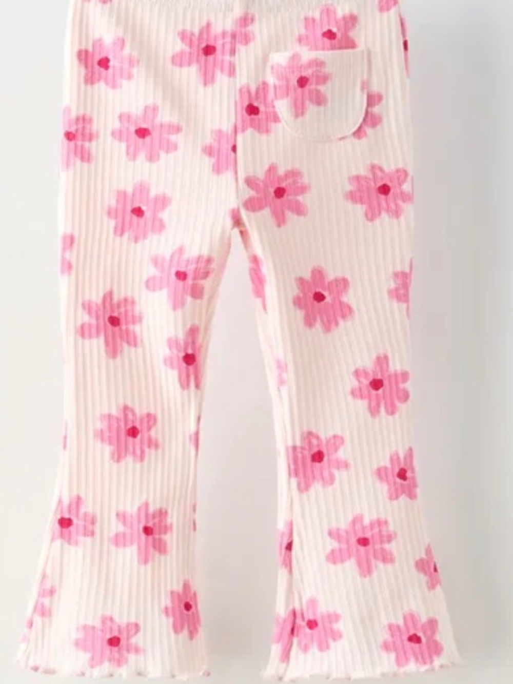 Zara Girls Floral Ribbed Flared Leggings Pink Size 3T